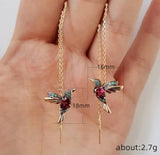 Gold Plated Bird Colorful Cubic Zirconia Dangle Earrings for Women Daily Parties Lightweight Earring Jewelry Gift for Her