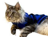 Blue Black Plaid Holiday Festive Turtleneck Pet Sweater for Small Dogs, Cat Warm Coat Apparel, Winter Knitwear Pet Clothes for Cold Weather Small (S) 12" Back Length