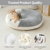 MEWOOFUN Enclosed Cat Bed Cave - Washable Pet Bed With Blanket & Non-Slip Base For Cats & Small Dogs 22'' X 22'', White