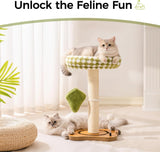 Mewoo Cat Scratching Post & Bed - 2-in-1 Small Cat Tower With Sisal Scratcher And Ball Track Toys Green, Medium