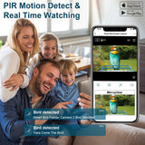 Smart Bird Feeder With Solar Powered Camera 1080P HD AI Identify PIR Motion Auto Capture Video Cloud Card Storage WiFi Connection App Control IP65 Waterproof