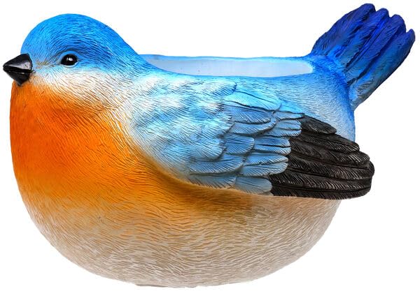 Spoontiques Decorative Flower Pots for Indoor and Outdoor Use – Hand Painted Resin Plant Pot – Home and Garden Décor (Bluebird, 5.5" x 7" x 4.5")