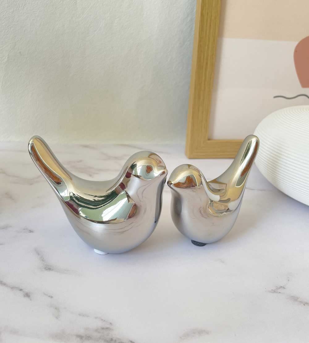 ITrixgan Small Silver Birds Shelf Decor Modern Style Figurine Cute Table Top Animal Decorations for Living Room, Bedroom, Office Desktop, Cabinets