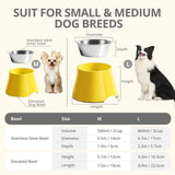 FluffyDream Elevated Bowls, Sturdy Non-Slip With Stainless Steel Bowl, for Wearing Cone, Long Ears, Large Dogs - Colorful Raised, LemonYellow, L (860ML / 3 Cups)