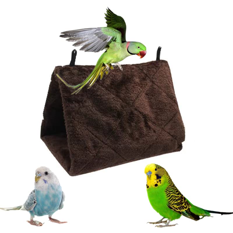 Magnoloran 2 Pack Warm Bird Nest House Plush Birds Hut Bed Hanging Hammock Sleeping Bed Plush Hanging Snuggle Cave for Pet Parrot Parakeet Cockatiel Conure Cockatoo African Grey Macaw (Brown&Grey)