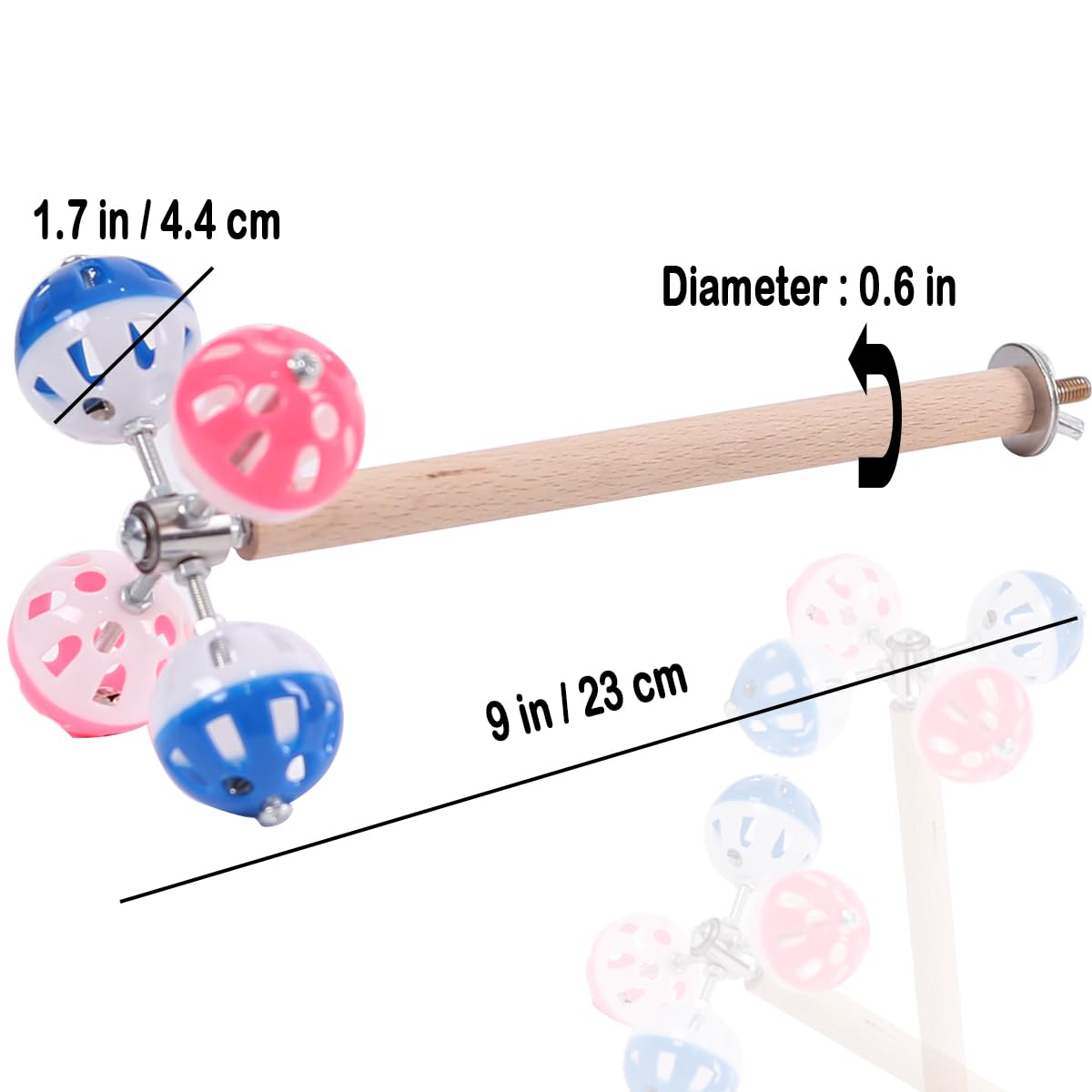 Bird Stand Perch Toy with Rotating Balls,Parakeet Stand Perch Toy for Metal Cage, Fun Toy for Parrots Cockatiels Budgies Budgerigars Parrotlets Lovebirds Ringne.