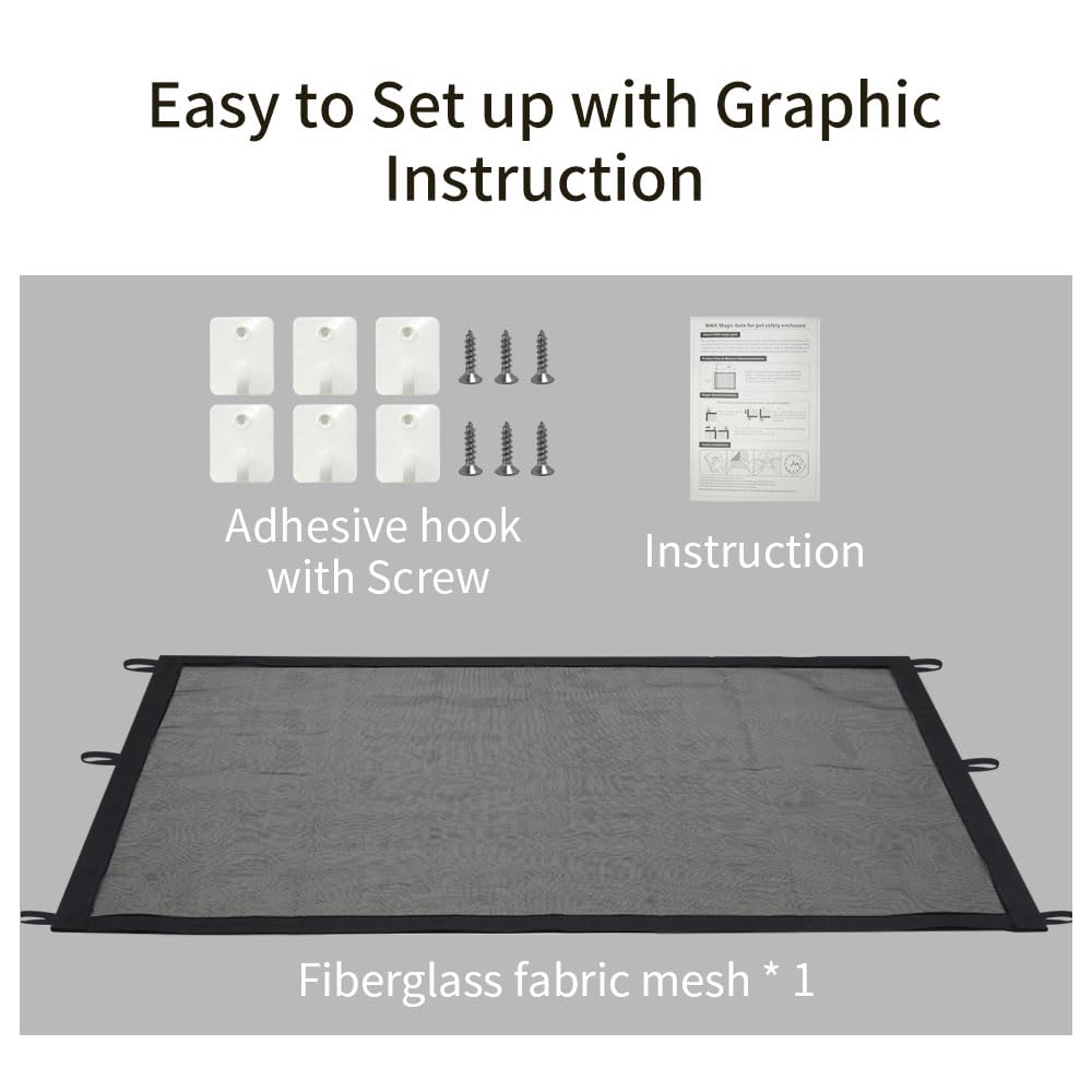 NWK Magic Dog Gate for Stairs Pet Gate for The House Providing a Safe Enclosure for Pets to Play and Rest, 6 Hooks Design (30'' X 43'')