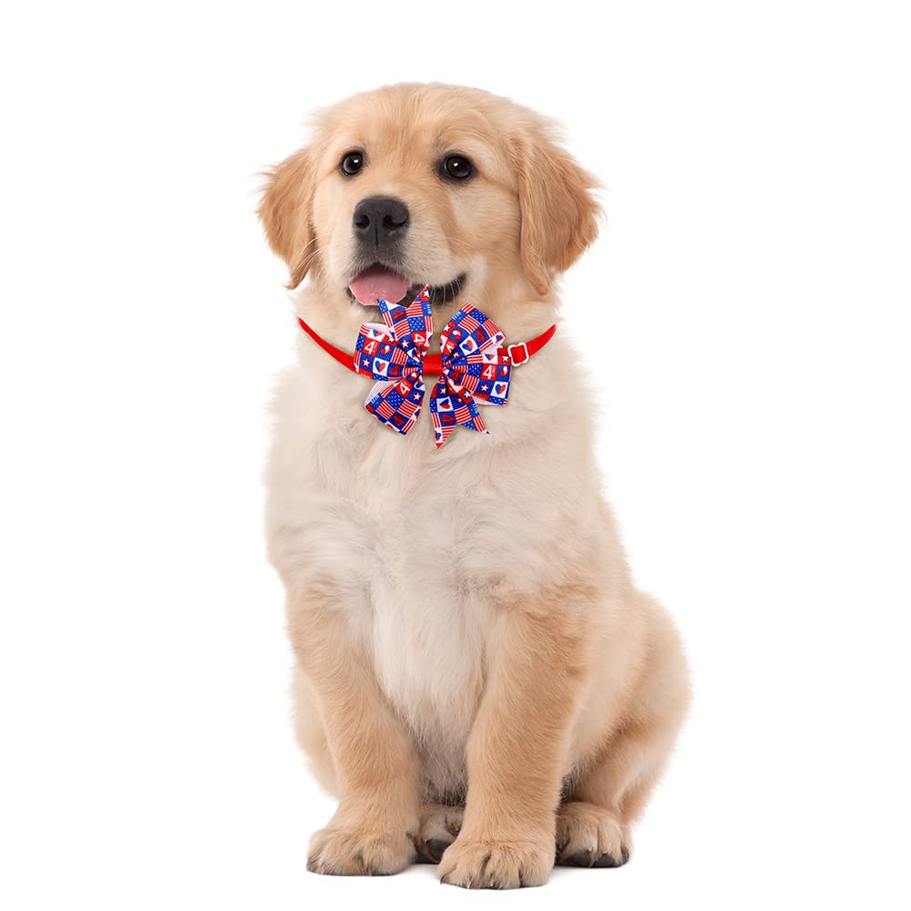 Spring Summer Dog Bow Ties 3.2" Bow Butterfly pet Ties Dog Ties Collar fit for Small and Middle Size pet (4th of July Pinwheel)
