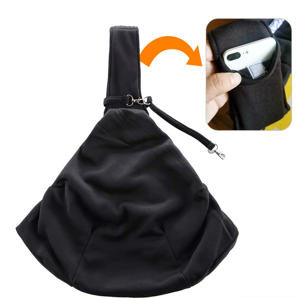 Lynkaye Small Dog & Cat Travel Bag - Hands Free Pet Carrier with Adjustable Strap & Stainless Steel ID Barrel (Black, Up to 12 lbs)