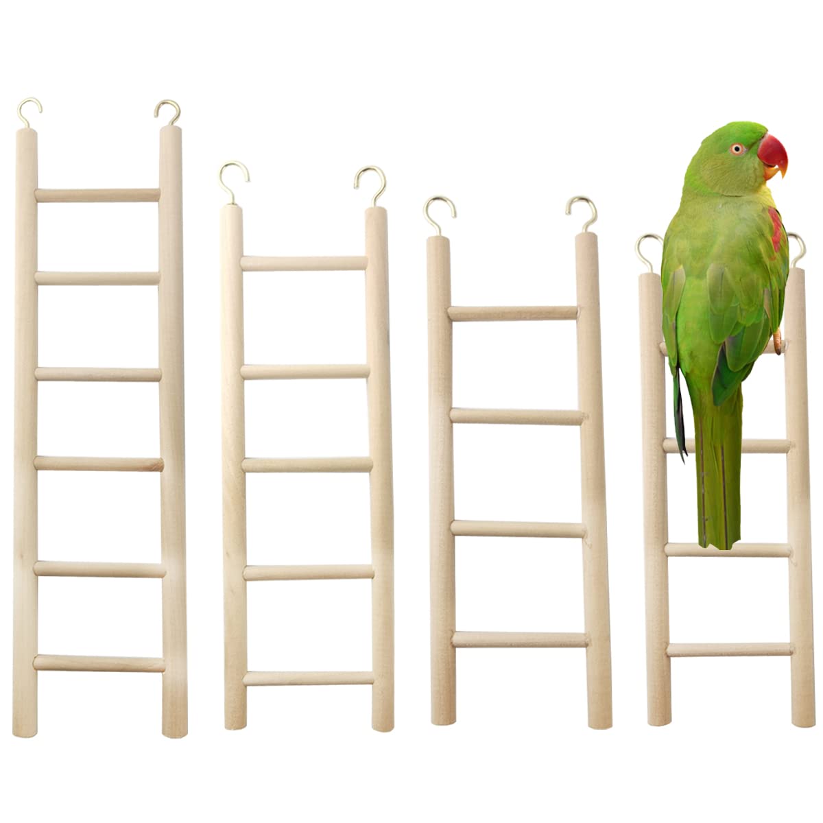 GXXMEI 4PCS Bird Toys - Wooden Ladder Climbing Toys for Parakeets, Parrots, Cockatoo & Lovebirds