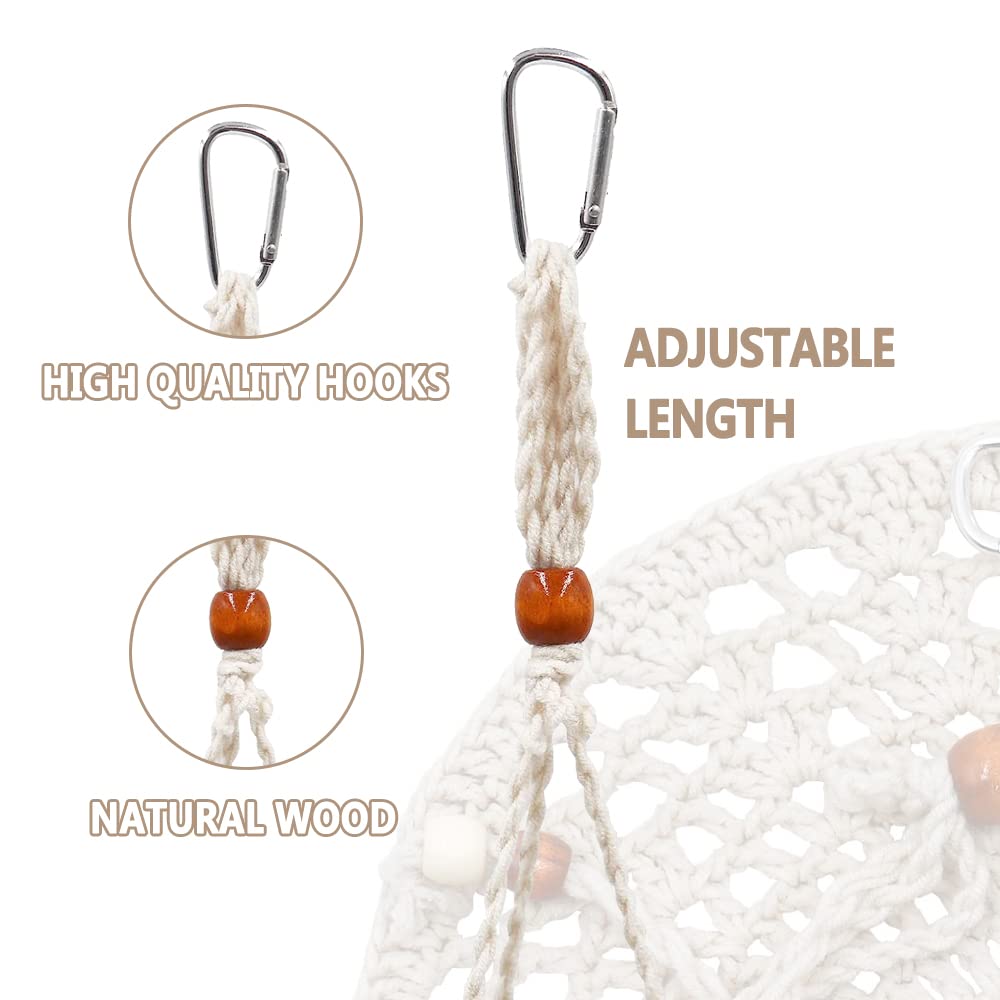 WEVONIGU Birds Hammock Bearded Dragon Rest Bed Habitats Supplies Climbing Terrarium for Lizard Leopard Gecko Parakeet Cockatiel Rats Hamster Squirrel Chameleon (Off-White)