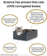 Purrfect Cat Box Modern Cat Box Lounger with Peek-a-Boo Cutout | Premium Corrugated Cardboard Cat Bed for Sleeping and Relaxation | Interactive Board Box for Indoor Kittens and Small Pets, Blue