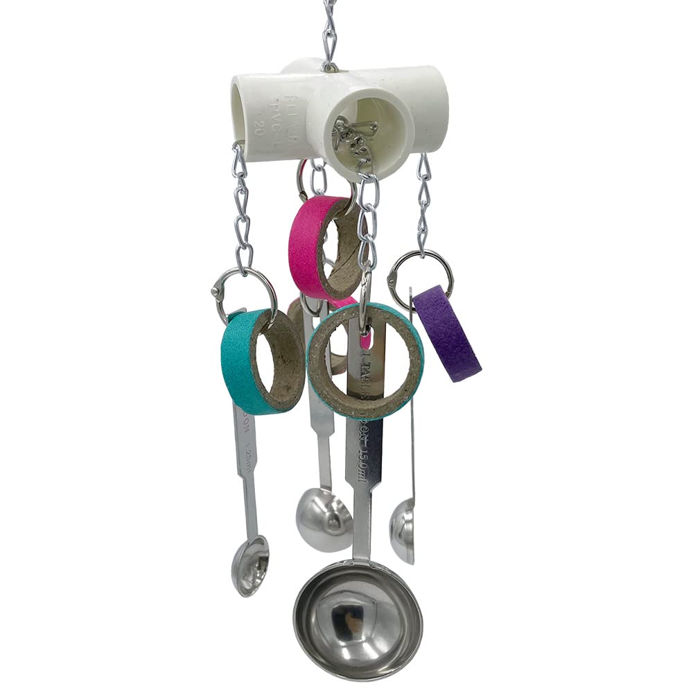 GILYGI Durable Bird Parrots Scoops and Bagel Toys, Pullable Stainless Steel Spoon and Cardboard Ring Toys for Small and Medium Bird Parakeets, Cockatiels, Conures, Budgie, Lovebirds, Finches