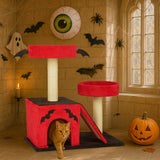 Halloween Cat Climbing Frame Gothic Cat Tree, Cat Tower With Spacious Cat Condo, 2 Padded Perches, Spider Toy, Scratching Posts, Scratching Ladder For Large Cats, Red & Black