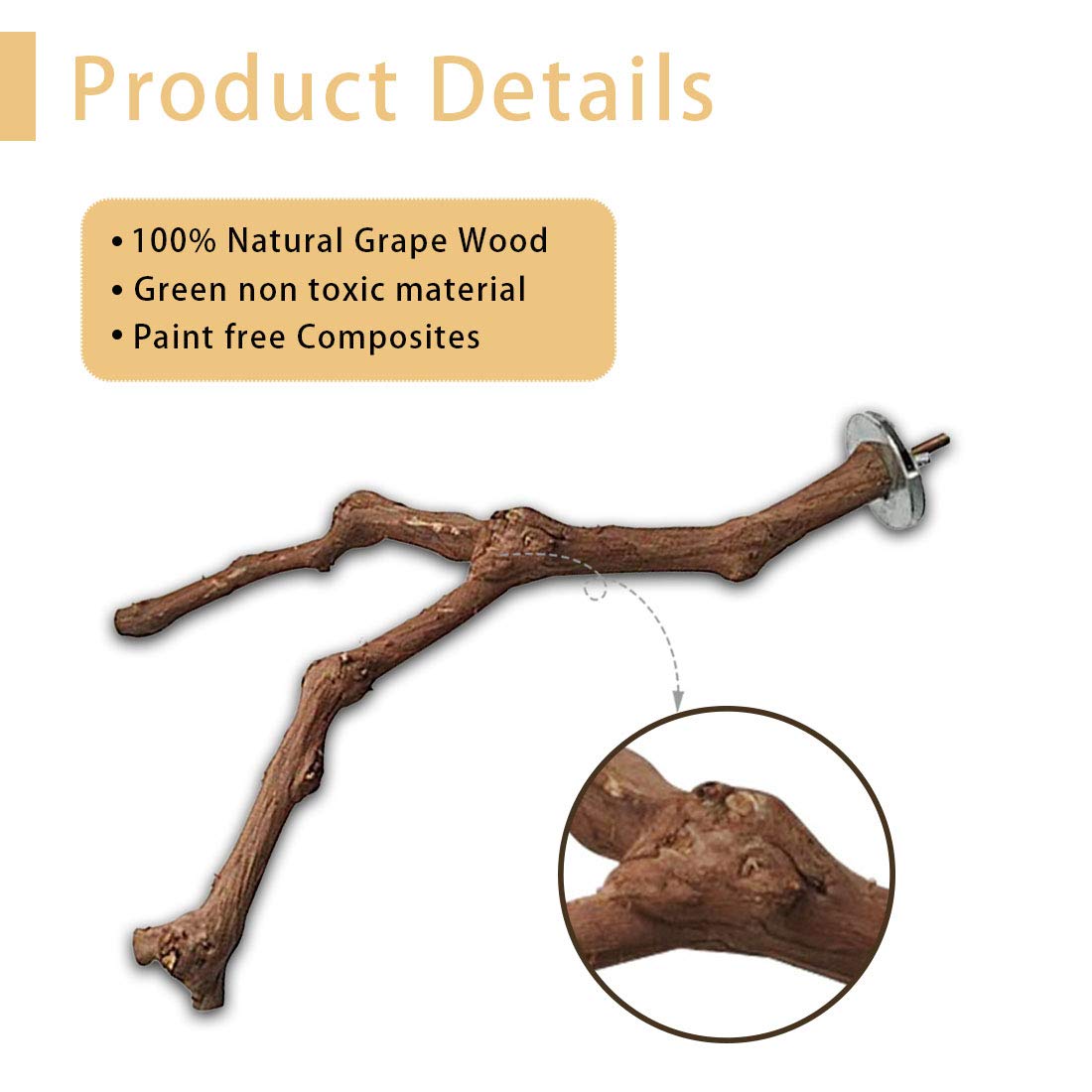 PINVNBY Parrot Perches Natural Birds Stand Wild Grape Stick Grinding Paw Climbing Wood Cage Accessories and Toy for Parakeet, Lovebirds,Budgies,Cockatiels and Finches