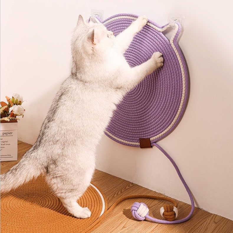 Cat Scratcher Mat, Natural Cotton Rope Cat Scratch Pad, 15.7'' Round Horizontal Floor Cat Scratching Pads for Indoor Cats, Cat Furniture Protector for Wall, Couch, Carpets, Sofas