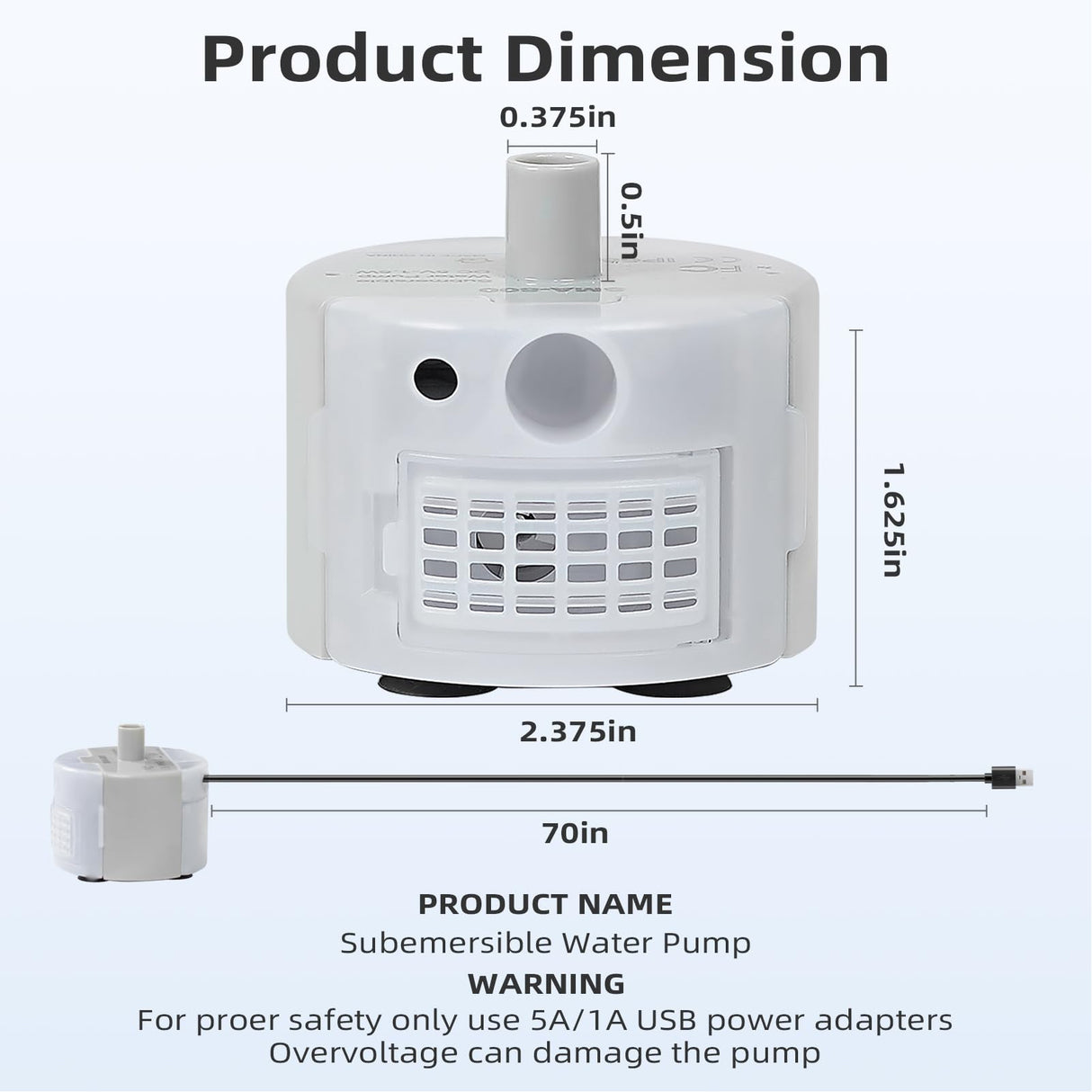 Ultra-Quiet Replacement Pump for Stainless Steel Cat Water Fountains - SMA-800 Motor - Safe and Easy to Clean with Low Voltage DC 5V and USB Cable (Side Suction Pump)