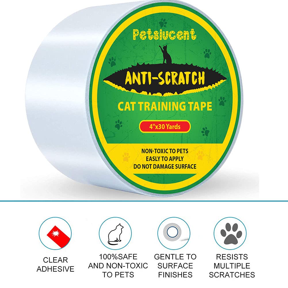 Petslucent Cat Scratch Furniture Protector Tape, Cat Anti Scratch Training Tape, Double Sided Clear Sticky Paws Guards for Carpet, Sofa, Couch, Door (3''x 30 Yards)