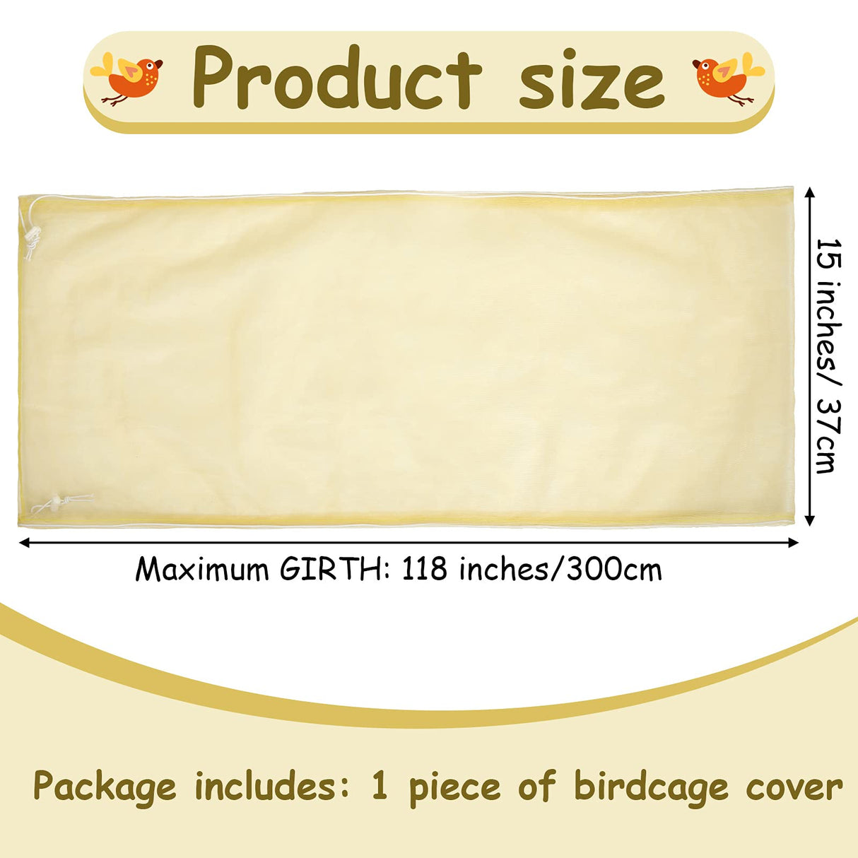 Shappy Large Bird Cage Seed Catcher,Bird Cage Cover Net Skirt Guard,Adjustable Soft Airy Mesh Net for Parrot Parakeet Macaw(118 x 15 Inch/ 300 x 37 cm,Yellow)
