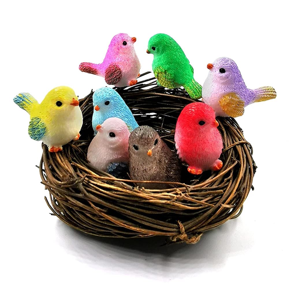 LEBERY 8pcs Mini Bird Figurines Birds Cake Topper Toy Bird Figures Kids, Dollhouse Miniature Figures Toys Play Set, Birds Decorative Figurines Model for Kids Birthday Party Baby Shower