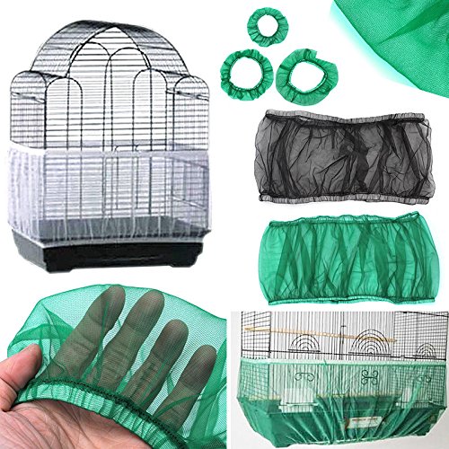 4 Colors Ventilated Nylon Bird Cage Cover Shell Seed Catcher Pet Products Large Size Bird Cage Seed Catcher Seeds Guard Parrot Nylon Mesh Net Cover Stretchy Shell Skirt Traps Cage Basket Soft Black