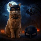 Black BatCat Cosplay Mask for Cats – Extra Thick Durable Pet Costume, Comfortable Halloween Apparel, Funny Superhero Hat, Catman Mask, Handmade Cat Outfit (Medium)