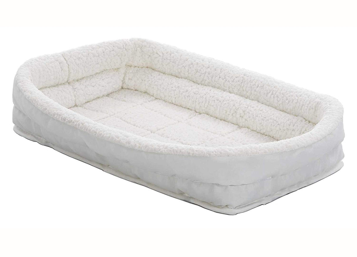 MidWest Homes for Pets XS QuietTime Double Bolster Pet Bed, White Plush 22-Inch Crate Mat with Stacked Bolsters, Machine Washable, Secure Fit with Elastic Straps