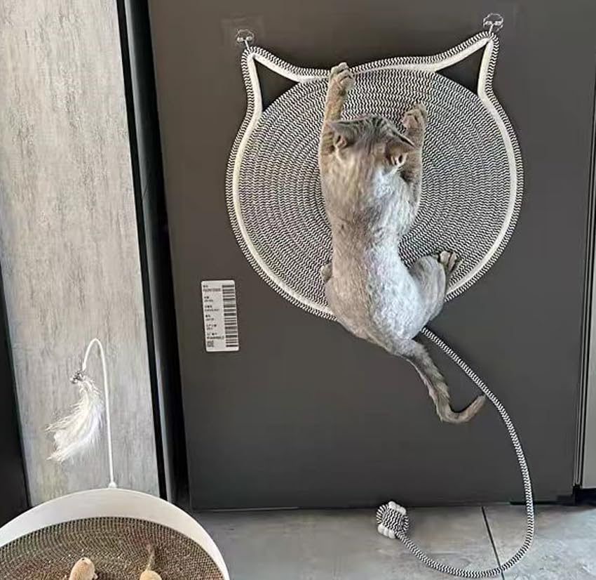 GooCare Cat Toy Scratcher Mat with Ball, 17" Size Natural Cotton Rope Dual Scratching Pad for Indoor Cats, Portable Furniture Protector for Wall, Carpets, Hand Washable (Yellow, 17"*17")