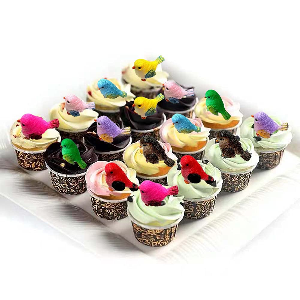LEBERY 8pcs Mini Bird Figurines Birds Cake Topper Toy Bird Figures Kids, Dollhouse Miniature Figures Toys Play Set, Birds Decorative Figurines Model for Kids Birthday Party Baby Shower