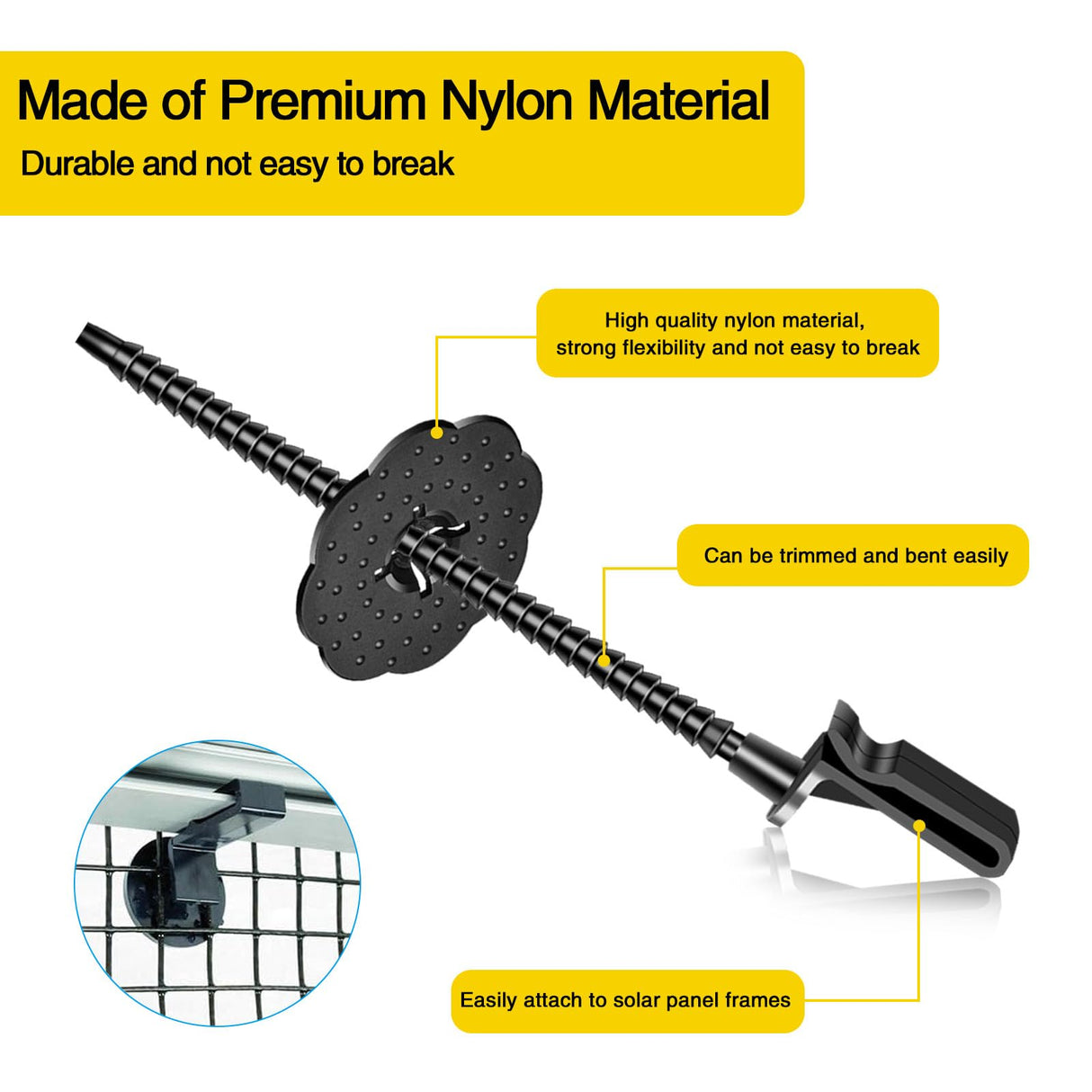 FUTRPOW Solar Panel Bird Guard Fastener Clips,50 Sets Critter Guard Fasteners,Premium Nylon Solar Panel Clips for Attaching Wire Mesh to Solar Panels,Critter Guard Kit for Bird Pigeon Fence