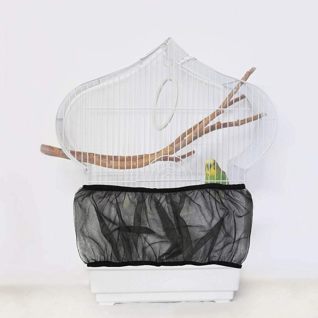 4 Colors Ventilated Nylon Bird Cage Cover Shell Seed Catcher Pet Products Large Size Bird Cage Seed Catcher Seeds Guard Parrot Nylon Mesh Net Cover Stretchy Shell Skirt Traps Cage Basket Soft Black