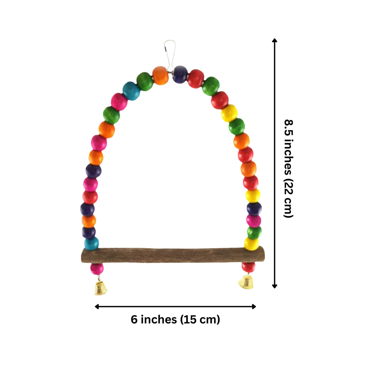 SunGrow Colorful Parakeet Swing Toy with Bells, Cockatiel, Lovebird & Budgie Wooden Perch Stand, 8.5x6 Inches, Sturdy Rocking Gym, Small Bird Cage Accessories to Balance, Exercise & Training