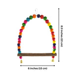 SunGrow Colorful Parakeet Swing Toy with Bells, Cockatiel, Lovebird & Budgie Wooden Perch Stand, 8.5x6 Inches, Sturdy Rocking Gym, Small Bird Cage Accessories to Balance, Exercise & Training