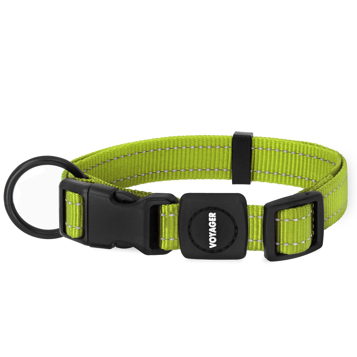 Best Pet Supplies Reflective Dog Collar with Adjustable Length, Heavy-Duty Buckle, and Strong Leash D-Ring, Training, Walking, Jogging Accessory for Small, Medium, and Large Breeds - Lime Green, M