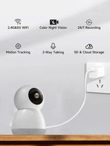 ORANZI WiFi Indoor Security Camera, Pet Camera with Phone APP, Pan/Tilt Wireless Cameras for Home Security 360, Smart Camera with Motion Detection, 2-Way Audio, Siren,Work with Alexa (not SD Card)