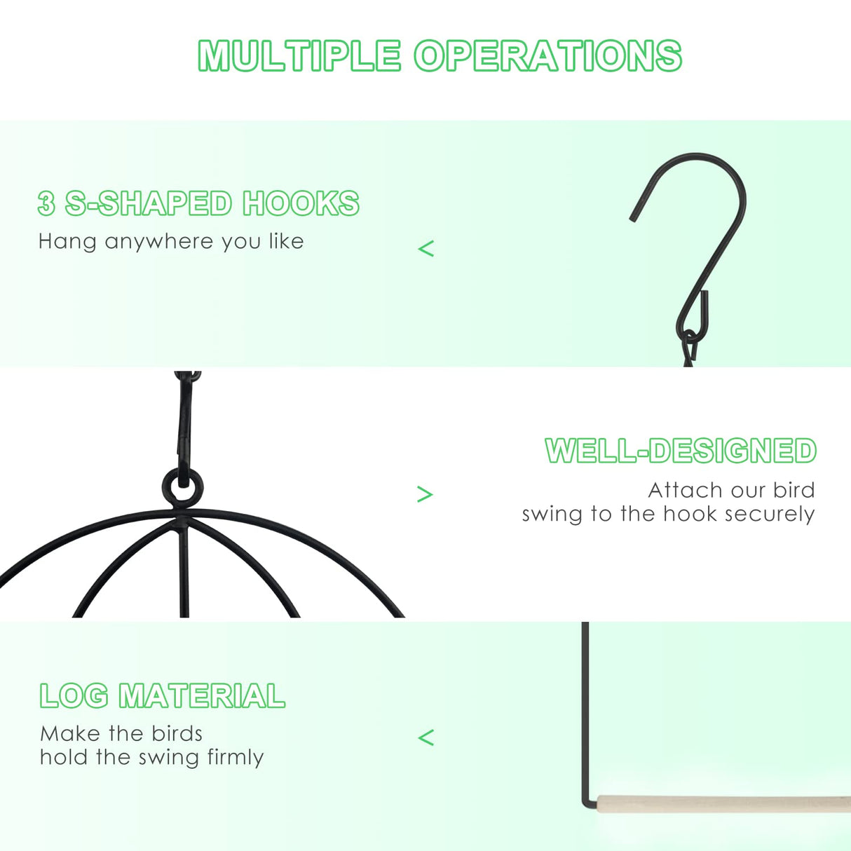 MIXXIDEA 3PK Hummingbird Perch, Hummingbird Swing with Metal Frame, Bird Swing with Wooden Dowel and Hanging Chain,Suitable for Hanging Indoor,Outdoor, Lawn,Patio,Garden