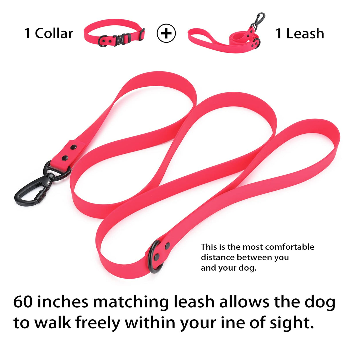 JIPIMON Waterproof Dog Collar and Leash Set Adjustable Quick Release Buckle Collar Leash for Small Medium Large Dogs (Medium, Red)