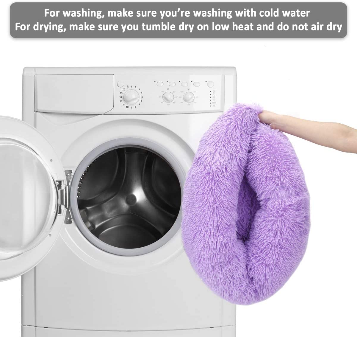 Purrfect Cat Beds - Washable 20/24 inches, Anti-Anxiety Round Plush Faux Fur, Thick Bottom (Purple, Medium) - Suitable for Indoor Cats & Small/Medium Dogs