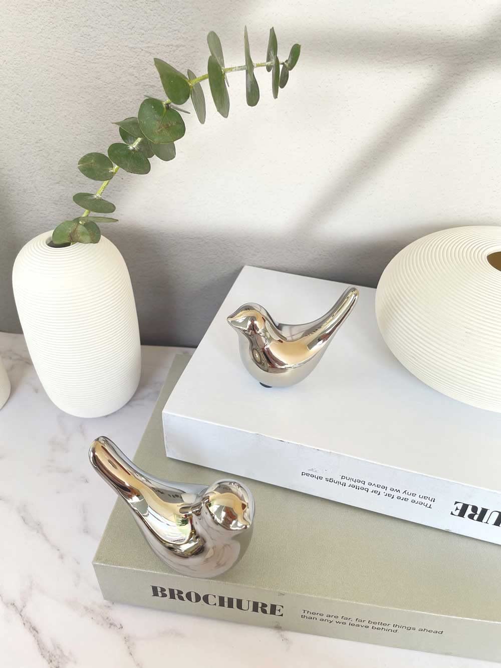 ITrixgan Small Silver Birds Shelf Decor Modern Style Figurine Cute Table Top Animal Decorations for Living Room, Bedroom, Office Desktop, Cabinets