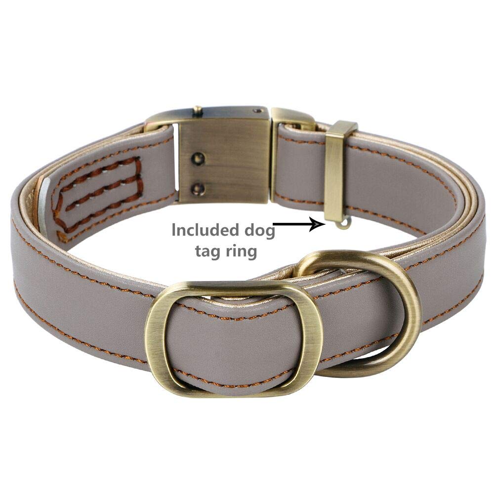 chede Basic Classic Luxury Padded Leather Dog Collar,The Seatbelt Buckle,for Large Medium Small Pets (M, Khaki)
