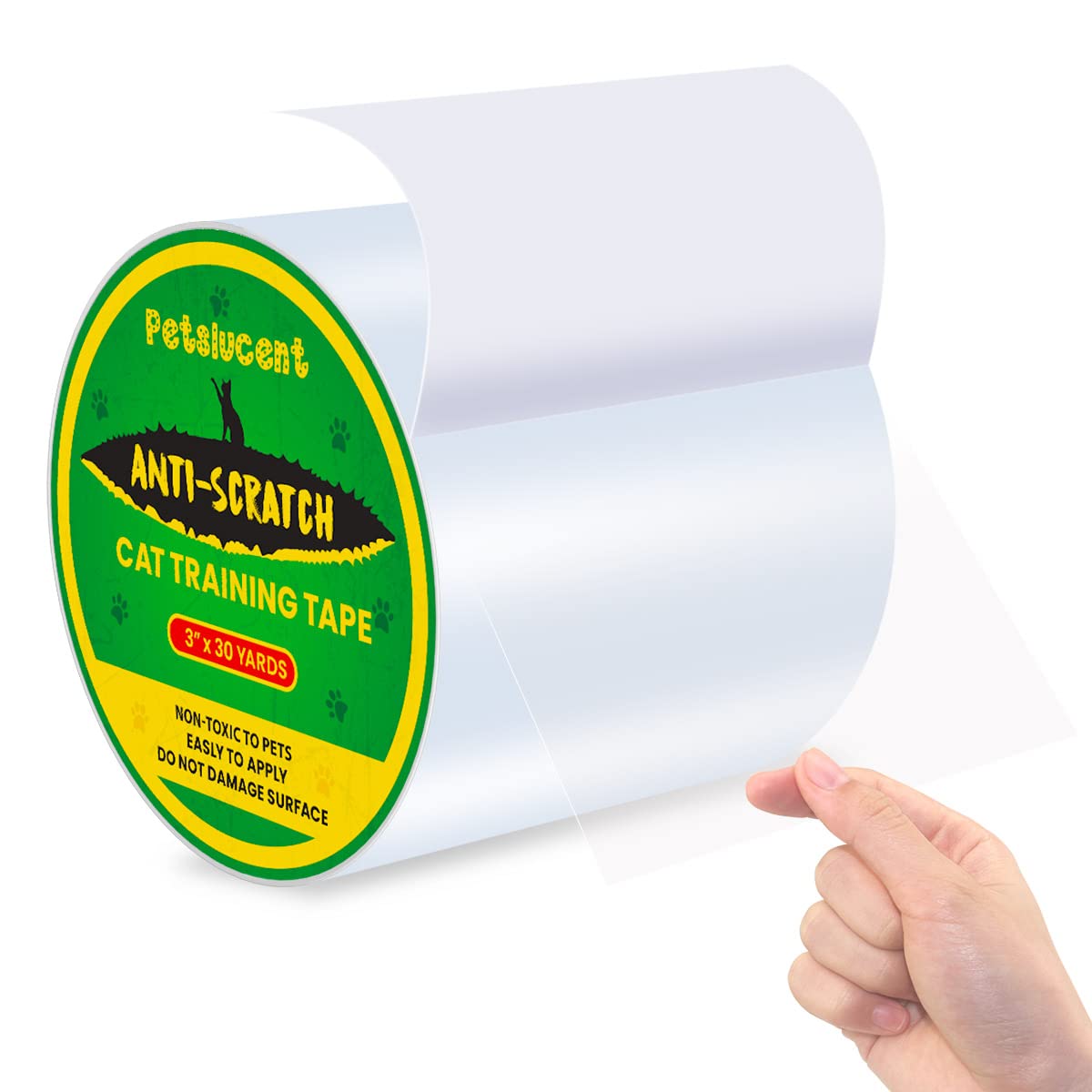 Petslucent Cat Scratch Furniture Protector Tape, Cat Anti Scratch Training Tape, Double Sided Clear Sticky Paws Guards for Carpet, Sofa, Couch, Door (3''x 30 Yards)