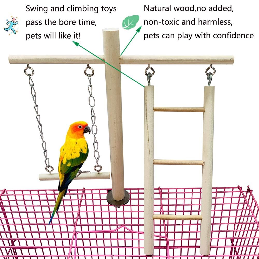 PINVNBY Bird Playground, Wood Parrot Play Gym Stand Perch Bird Cage Accessories for Small and Medium Parakeet Cockatiel Conure Love Birds Finch