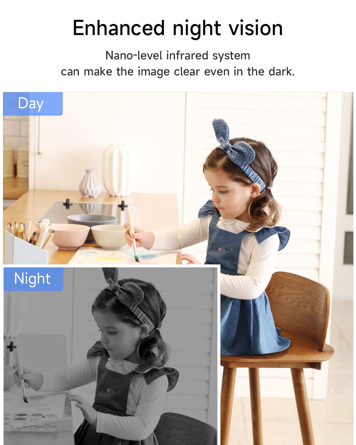 3MP PTZ Home Security Cameras, HD Night Vision 2.4G WiFi Baby Monitor Camera Indoor Remote Access via The App, Double Data Protection, Motion Detection, App Notifications, Two-Way Audio-3