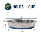 Our Pets DuraPet Stainless Steel Non-Slip (Cat Food Bowl or Water Bowl) (Holds up to 1 Cup of Wet or Dry Food) Easy to Clean