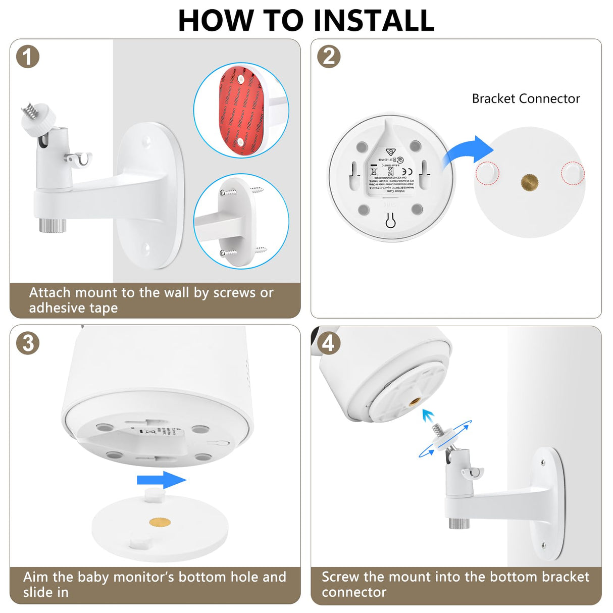 Adhesive Security Camera Mount for eufy Indoor Cam E30/C210/C220/E220, Adjustable No Drilling Mounting Bracket for eufy Pet/Dog/Baby Camera