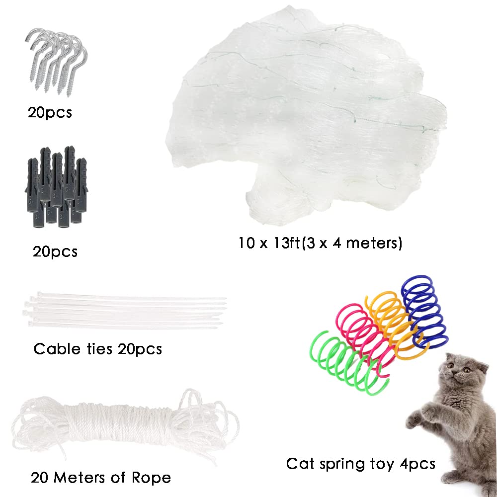 Cat Balcony Net Cat Netting Balcony Rail Net Cat PET Balcony Anti Fall Netting Cat Fence Nets Transparent Nylon Pet Mesh Fence Anti Fall Netting for Balcony Window Stairs (10 * 13ft, White)