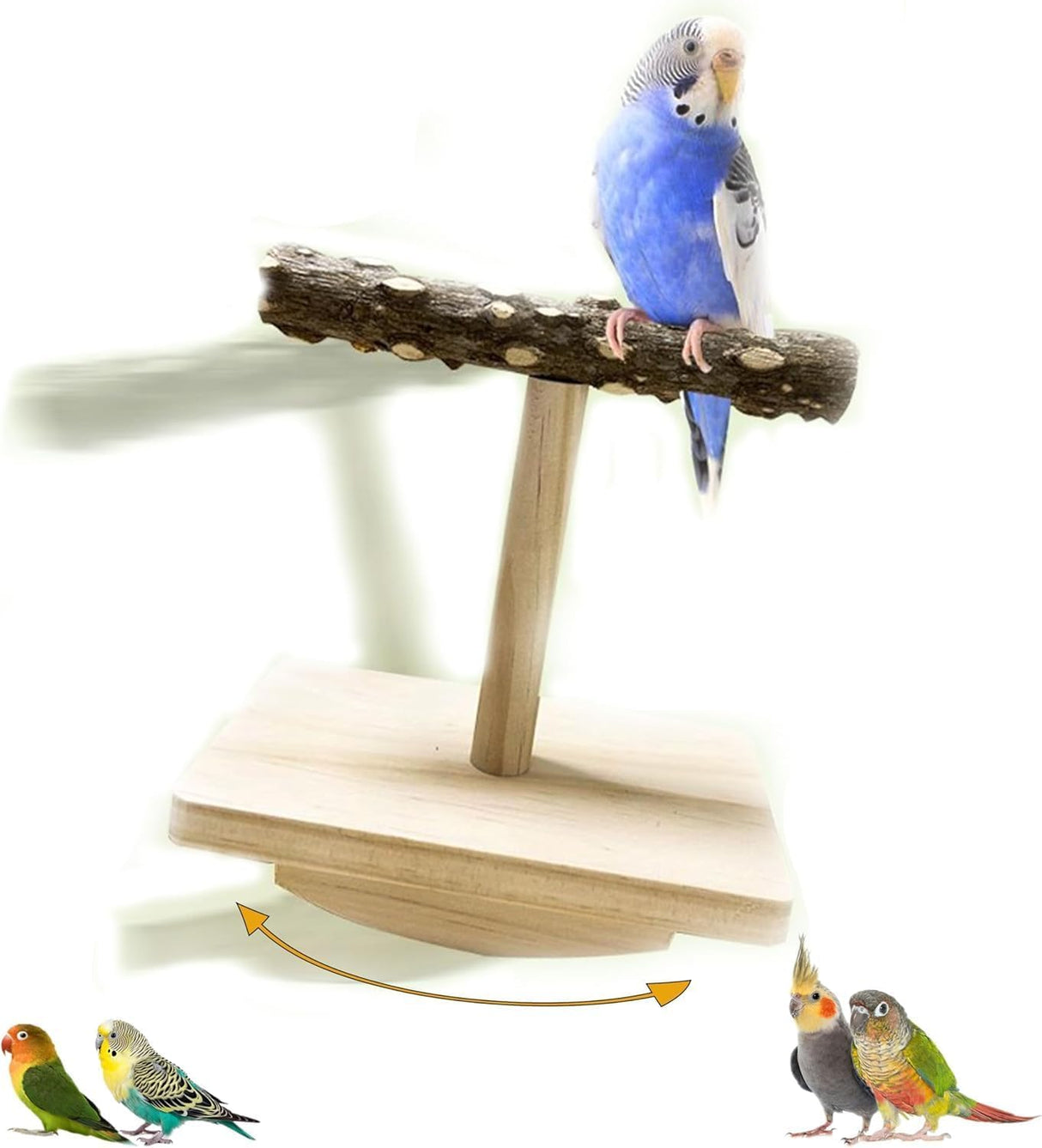 Natural Wood Bird Perch Stand Training, Intelligence Puzzle Enrichment Toys for Parakeets, Wooden Parrot Perch Platform, Bird Playground Play Stands for Conure Cockatiel (Wood, Small)