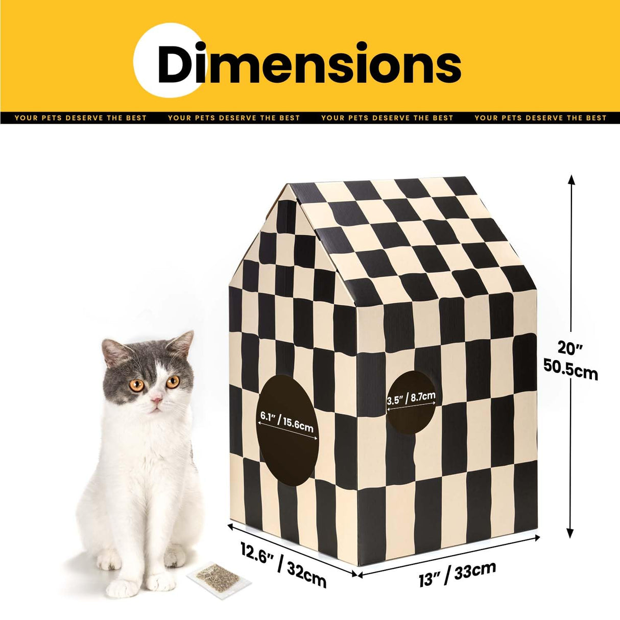 Conlun Cardboard Cat House with Scratch Pad & Catnip, Cat Play Scratching House for Indoor Hideaway Furniture, Heavy Duty Sturdy Cardboard Scratcher, Easy to Assemble Birthday Gift