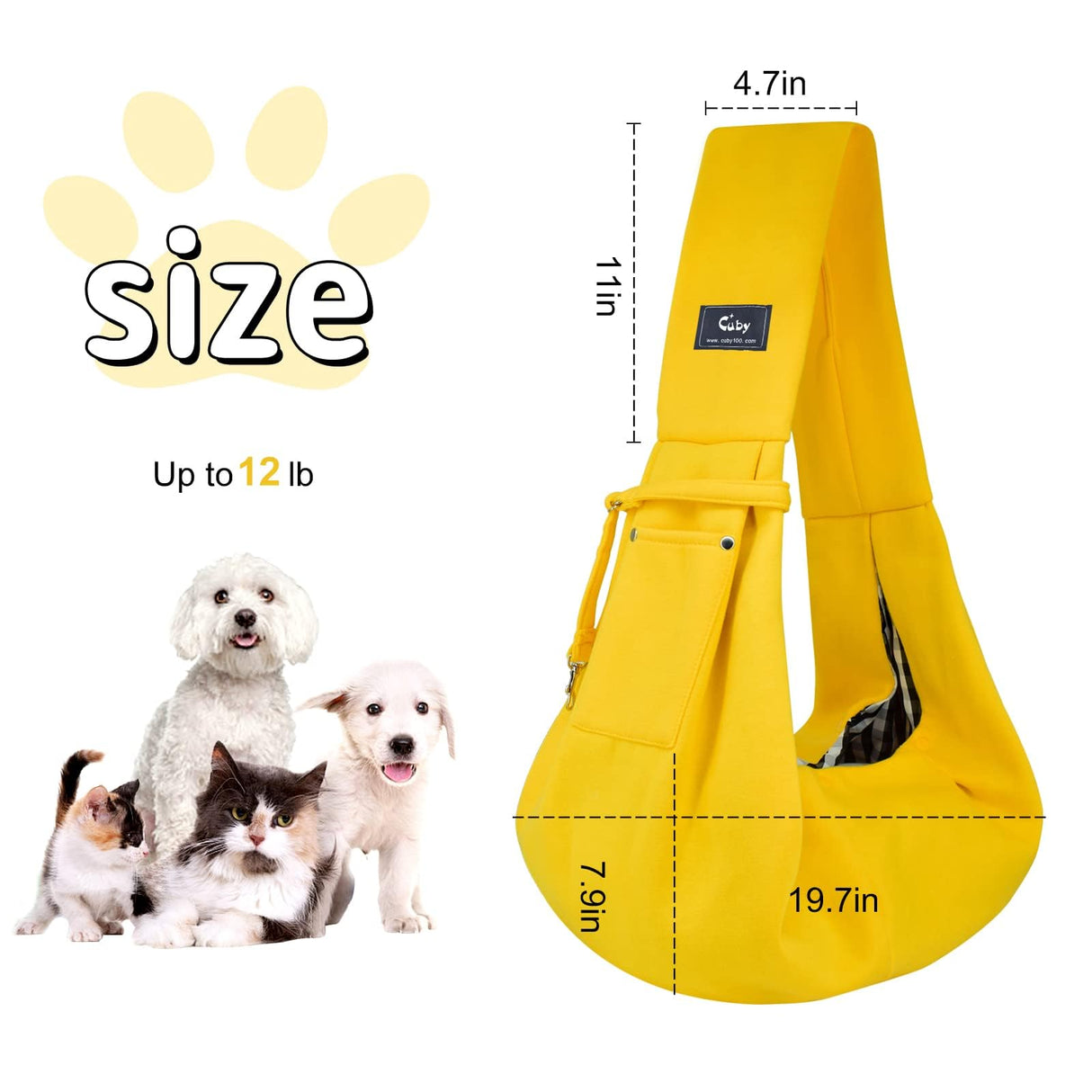 CUBY Dog and Cat Sling Carrier - Hands Free Reversible Small Pet Carrier Sling with Storage Pocket Design - Suitable for Puppy, Small Dogs Cats Outdoor Travel Walking(Yellow)