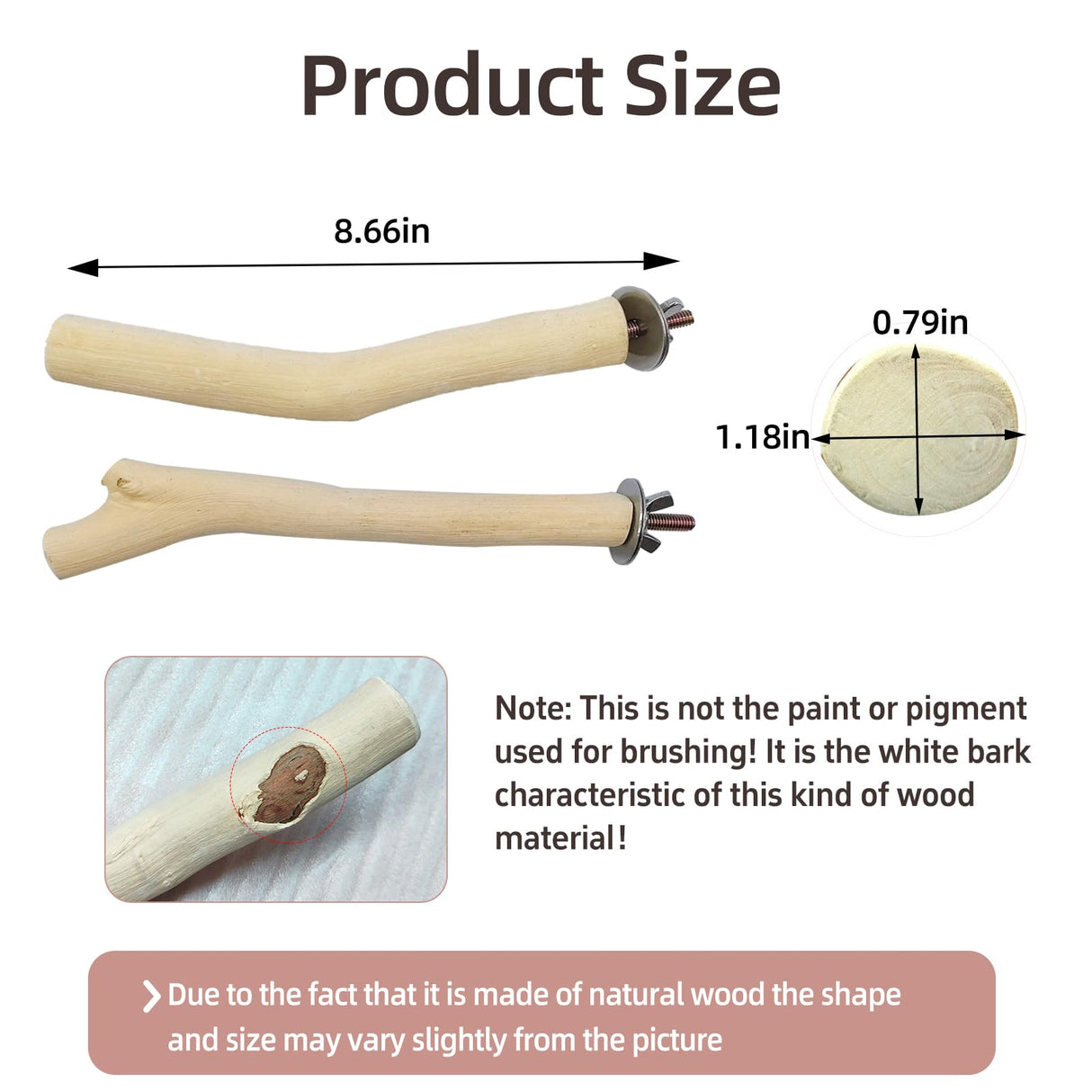 Hamiledyi Wood Bird Perch Stand Parrot Stand Branch Natural Wood Stick Paw Grinding Cage Accessories for Small Birds Parrots Parakeets Cockatiels Conures Lovebirds(2 Pcs)